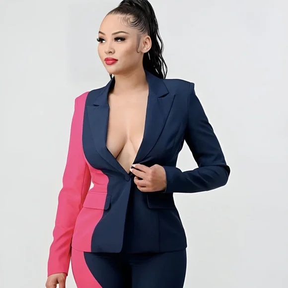 Navy & Pink Colorblock Business Suit - Picture 4 of 5